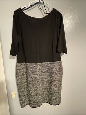Talbots Black and Gray Two-Tone Midi Shift Dress